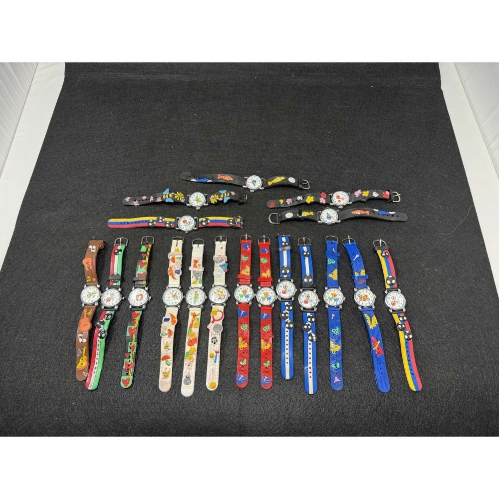 Lot of 18 Kids Educational Analog Watches Animal Sports Flower Rubber Strap